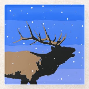 Bugling Elk in Winter - Originele Wilde Kunst Glazen Onderzetter