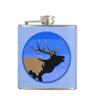 Bugling Elk in Winter - Originele Wilde Kunst Heupfles