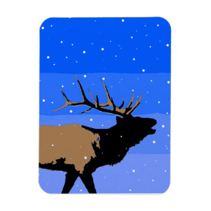 Bugling Elk in Winter - Originele Wilde Kunst Magneet