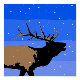 Bugling Elk in Winter - Originele Wilde Kunst Perfect Poster