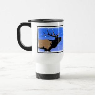 Bugling Elk in Winter - Originele Wilde Kunst Reisbeker