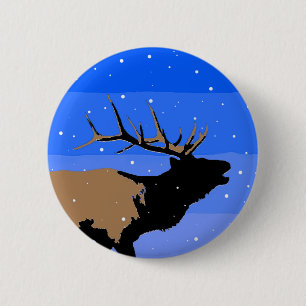 Bugling Elk in Winter - Originele Wilde Kunst Ronde Button 5,7 Cm