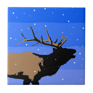 Bugling Elk in Winter - Originele Wilde Kunst Tegeltje