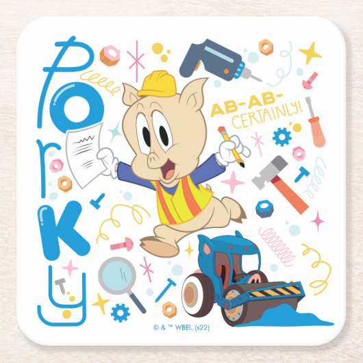 BUGS BUNNY BUILDER™| Porky Pig Work Tools Vierkante Kartonnen Onderzetter (Voorkant)