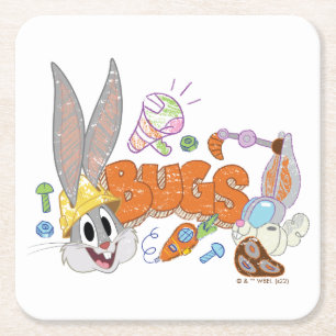 BUGS BUNNY BUILDERS™ BUGS BUNNY™-kettingkunst Vierkante Kartonnen Onderzetter