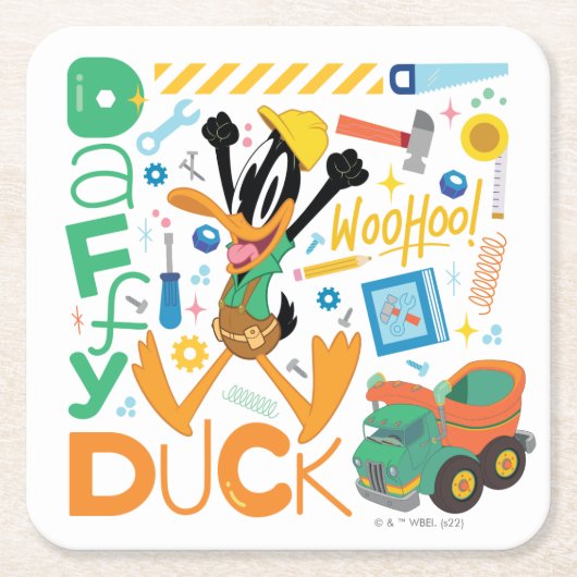 BUGS BUNNY BUILDERS™| DAFFY DUCK™ Worktools Vierkante Kartonnen Onderzetter (Voorkant)