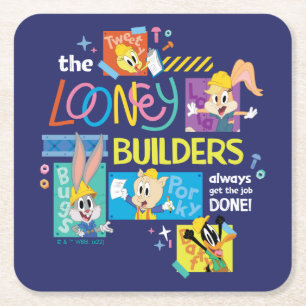 BUGS BUNNY BUILDERS™ Looney Builders Collage Vierkante Kartonnen Onderzetter