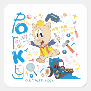 BUGS BUNNY BUILDERS™ Porky Pig Werk Gereedschap Vierkante Sticker