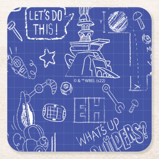 BUGS BUNNY BUILDERS™| Schets blauwdruk Patroon Vierkante Kartonnen Onderzetter (Voorkant)