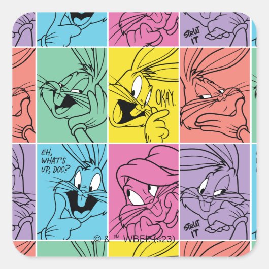 BUGS BUNNY™ Color Block Expressies Vierkante Sticker (Voorkant)