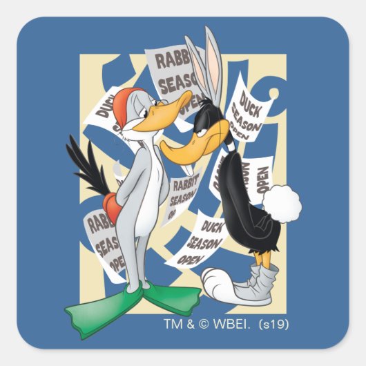 BUGS BUNNY™ & DAFFY DUCK™ Ready for Hunting Season Vierkante Sticker (Voorkant)