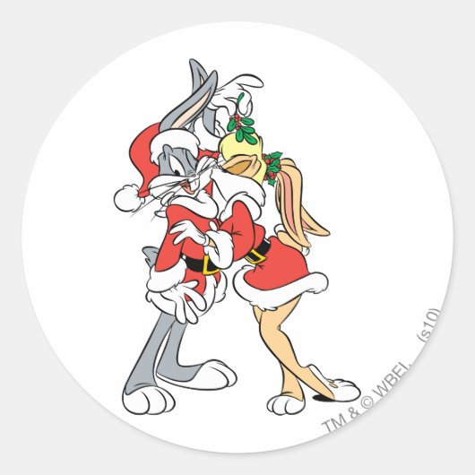 BUGS BUNNY™ en Lola Mistletoe Kiss Ronde Sticker (Voorkant)