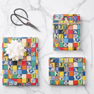 BUGS BUNNY™ Kleurrijke Naam en Gezichtschecker Inpakpapier Vel