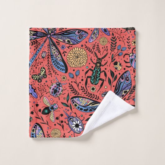 Bugs de Doodle sur corail rouge (Gant de toilette)