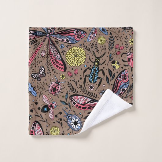 Bugs de Doodle sur mocha brown (Gant de toilette)