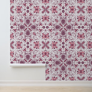 Bugs, donkere magenta en roze op wit behang