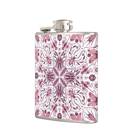 Bugs, donkere magenta en roze op wit heupfles (Links)