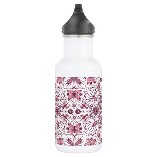 Bugs, donkere magenta en roze op wit waterfles  (Rechts)