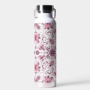 Bugs, donkere magenta en roze op wit waterfles