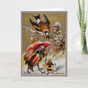 Bugs et carte de Noël d'oiseaux victoriens