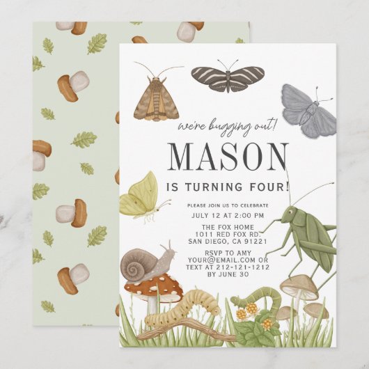 Bugs & Insecten Paddenstoel Jongen Verjaardag Kaart (Voorkant / Achterkant)