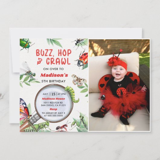 Bugs & Insecten verjaardagsfeestje Uitnodiging (Voorkant)