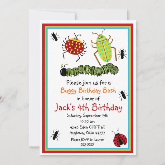 Bugs Insects Ladybugs Ants Birthday Invitations Kaart (Voorkant)