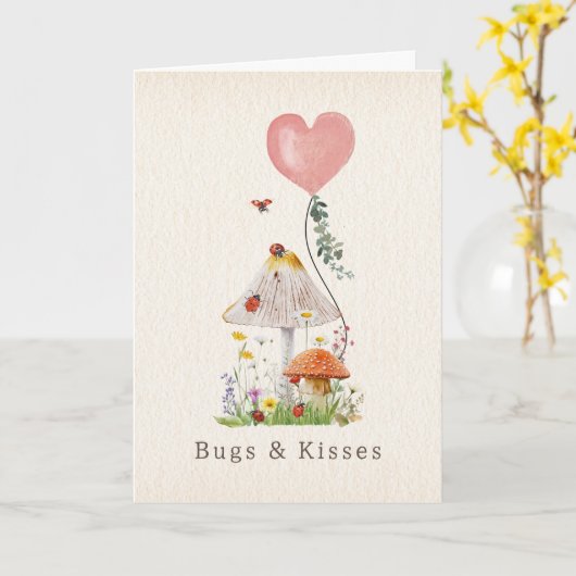 Bugs & Kisses Lieveheersbeestjes Paddestoel Valent Kaart (Gele Bloem)