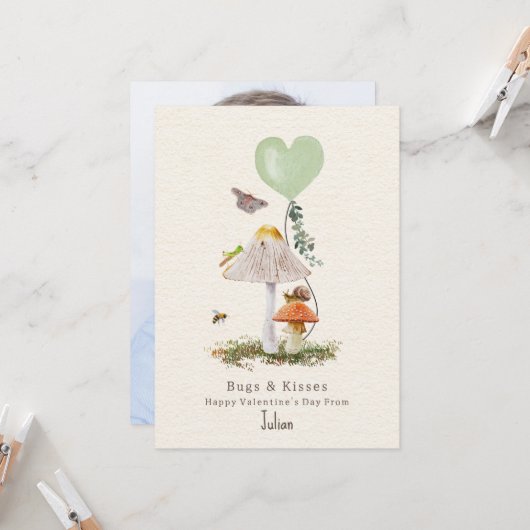 Bugs & Kisses Mushroom Classroom Valentijn Kaart (Voorkant / Achterkant in situ)