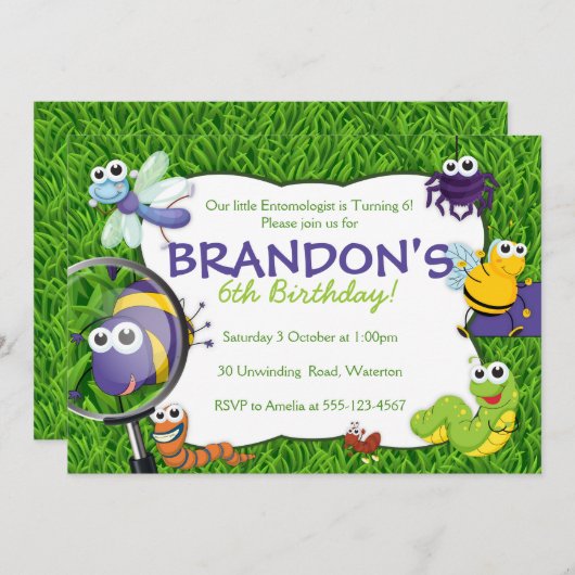 Bugs Theme Kinder Partij Uitnodiging (Voorkant / Achterkant)