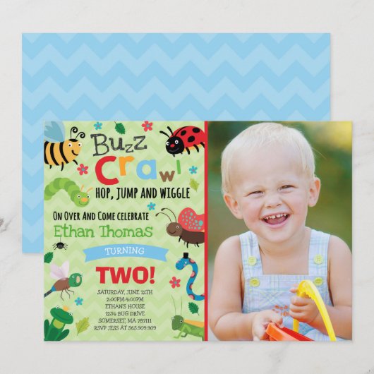 Bugs Verjaardag Uitnodiging Jongen Bugs Verjaardag (Voorkant / Achterkant)