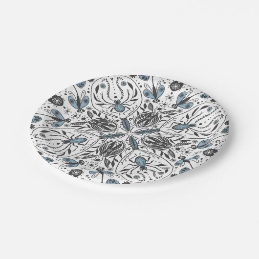 Bugs, zwart en blauw papieren bordje (Gekanteld)