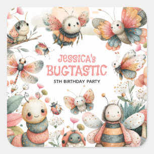 BUGTASTIC Insecten Whimsical Bugs Kinderverjaardag Vierkante Sticker
