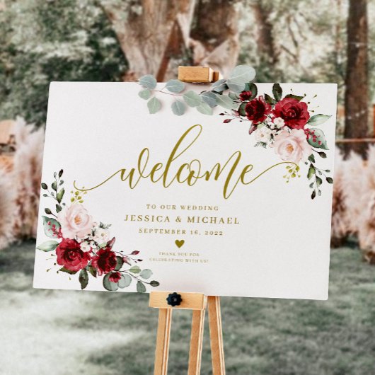 Bugundy Floral Affiche de bienvenue
