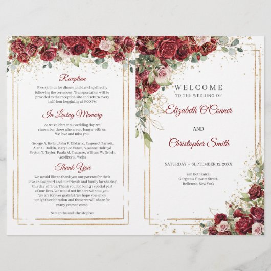 Buhu burgundy et blush roses plié programme (Devant)