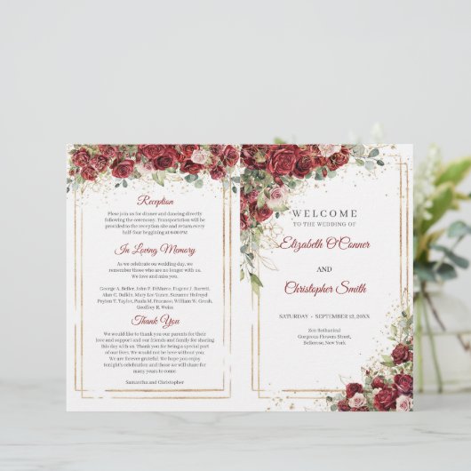 Buhu burgundy et blush roses plié programme (Debout devant)