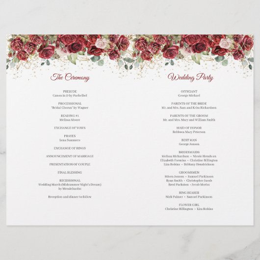 Buhu burgundy et blush roses plié programme (Dos)