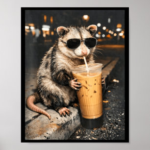 Buidelrat drinkt ijskoude koffie Grappige dier mem Poster