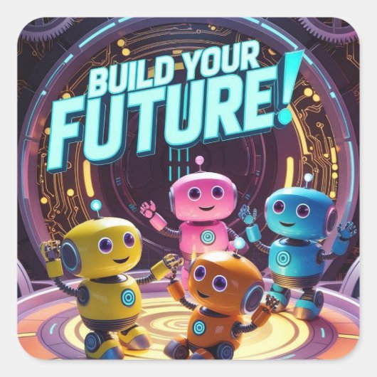 Build Your Future with Kids in Space Vierkante Sticker (Voorkant)