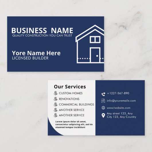 Builder Business Card Template bewerkbare aannemer Visitekaartje (Voorkant / Achterkant)