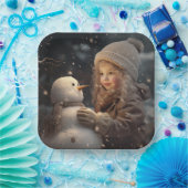 Building a Snowman Papieren Bordje (Feest)