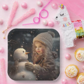 Building a Snowman Papieren Bordje (Feest)