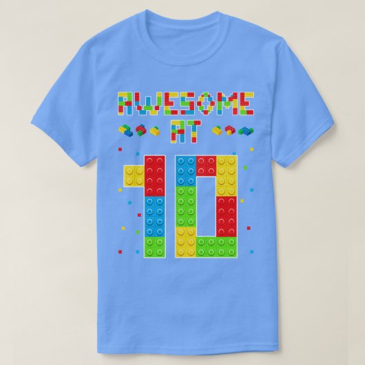 Building Blocks Bricks Awesome at 10 Years Old Bir T-shirt (Design voorkant)