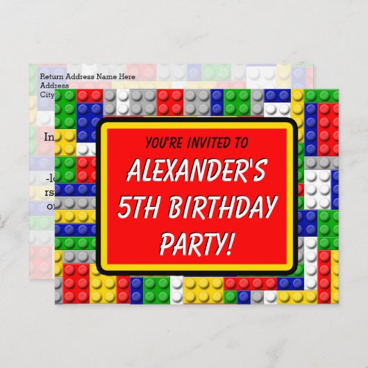 Building Blocks Invitation de fête d'anniversaire (Devant / Derrière)