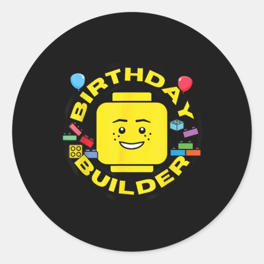 Building Bricks Birthday Builder Blocks Figure  Ronde Sticker (Voorkant)