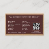Building Construction Burgundy Gold Wood QR Code Visitekaartje (Achterkant)