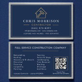 Building Construction Navy Blue Metal QR Code Visitekaartje