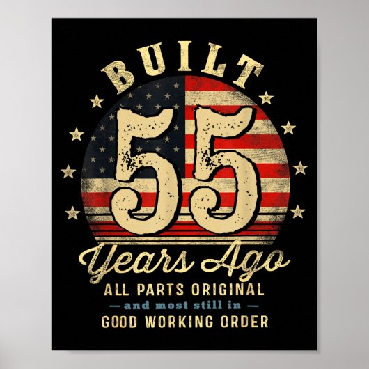 Built 55 Years Ago Funny 55th Birthday Usa Flag Poster (Voorkant)
