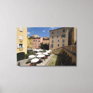 Buiten café, Place de l'Eveche, Grasse, Canvas Afdruk