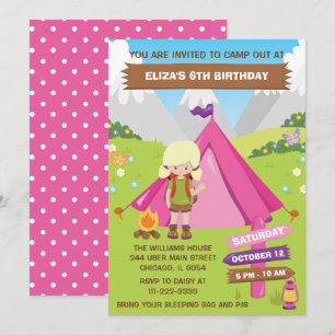 Buiten Camping Birthday Party Blonde Hair Girl I Kaart